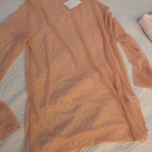 Sheer Peach Long Sleeve Blouse